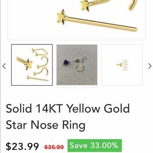 Real 14kt yellow gold nose ring and star stud